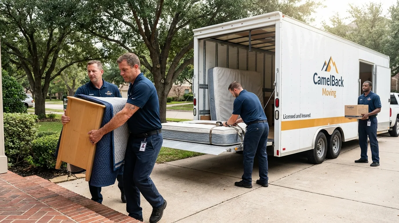 Crew loading residential truck for cross-state move from Drexel, NC